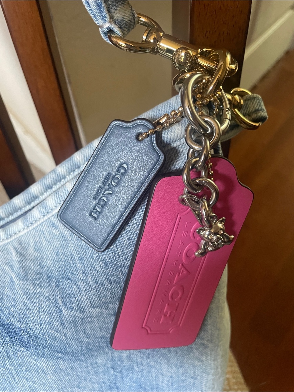 Coach Loved Denim Laurel Shoulder Bag with Pink Tag and Orange Star Charm NWOT - Picture 2 of 7